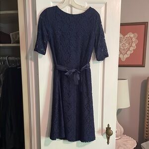 Shabby Apple Blue A-Line Midi Dress with 3/4 Sleeves